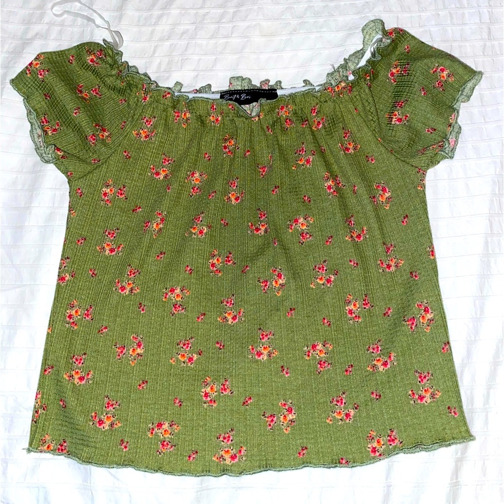 green floral off the shoulder crop top